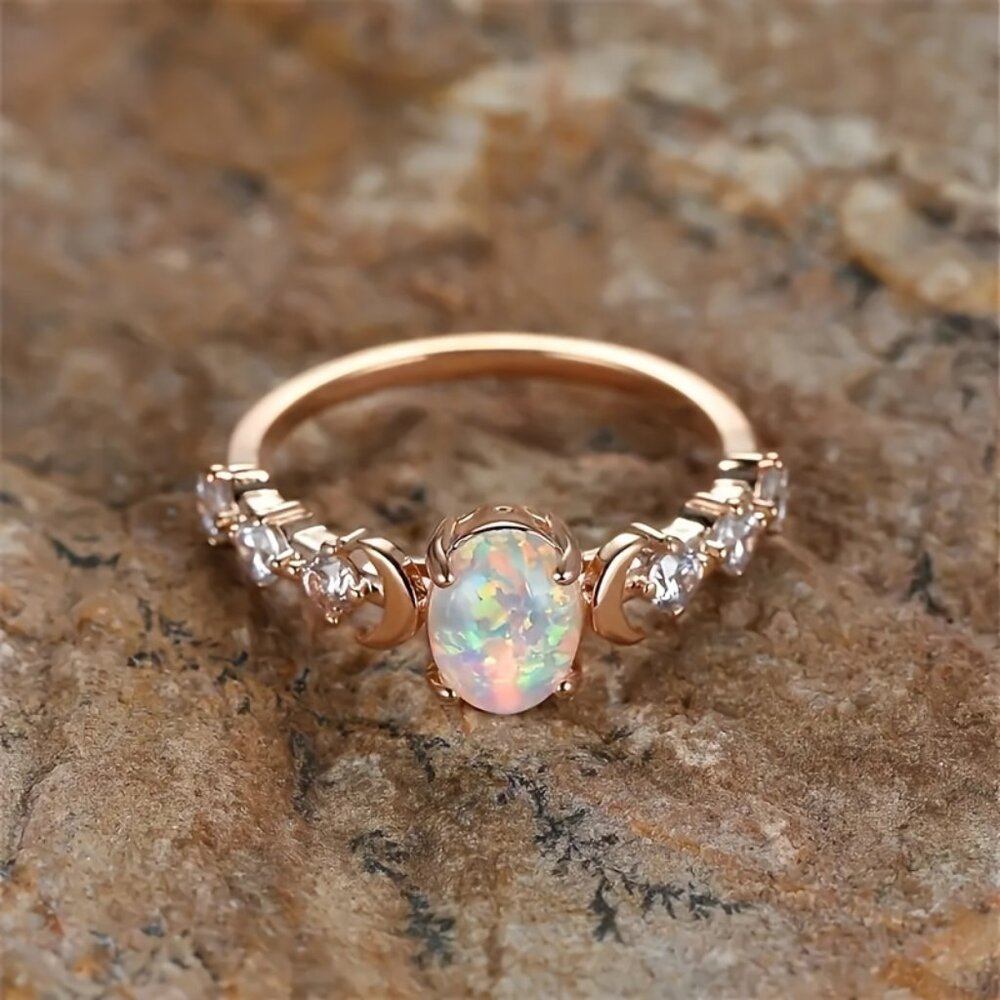 Rose Golden Synthetic Opal Ring - Picture 1 of 6
